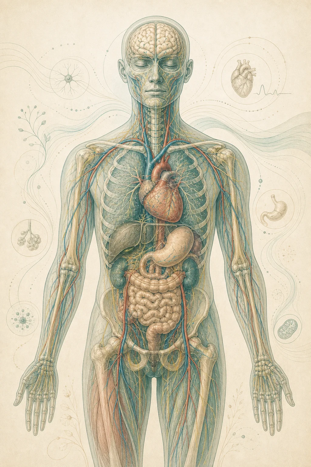 Illustration af det menneskelige nervesystem, kredsløb og organer